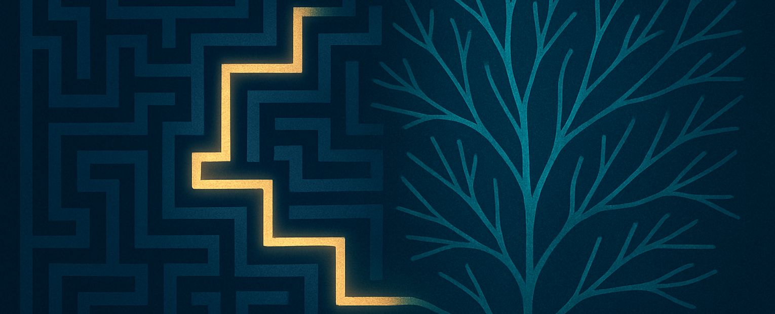 Algorithm concept illustration showing logical flow and data processing